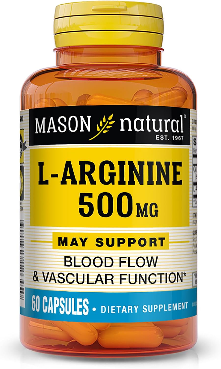 MASON NATURAL L-Arginina 500 mg con Calcio, 60 Cápsulas