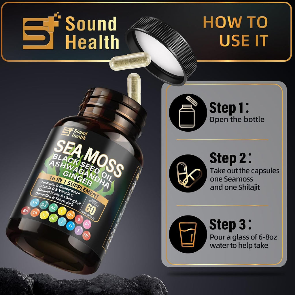 Cápsulas de Musgo Marino Irlandés SoundHealth - Complejo 16 en 1 para Hombres y Mujeres