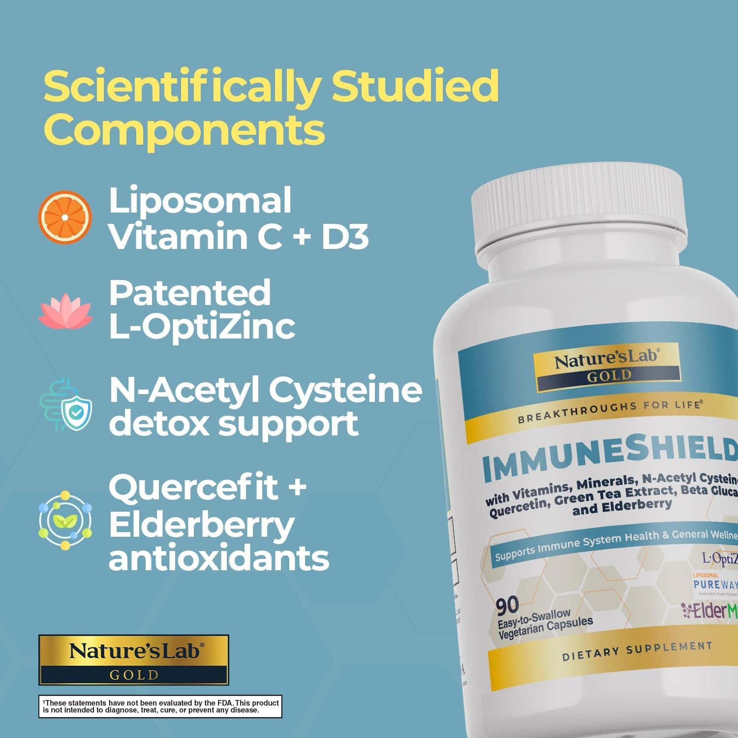 Nature's Lab Gold ImmuneShield - 90 Cápsulas (30 Días) - Apoyo Inmunitario