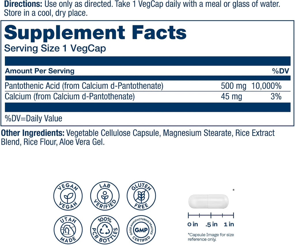 SOLARAY Ácido Pantoténico 500 mg - 100 Cápsulas