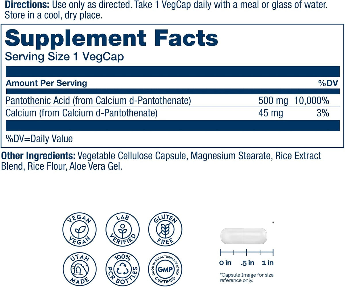 SOLARAY Ácido Pantoténico 500 mg - 100 Cápsulas – Image 2
