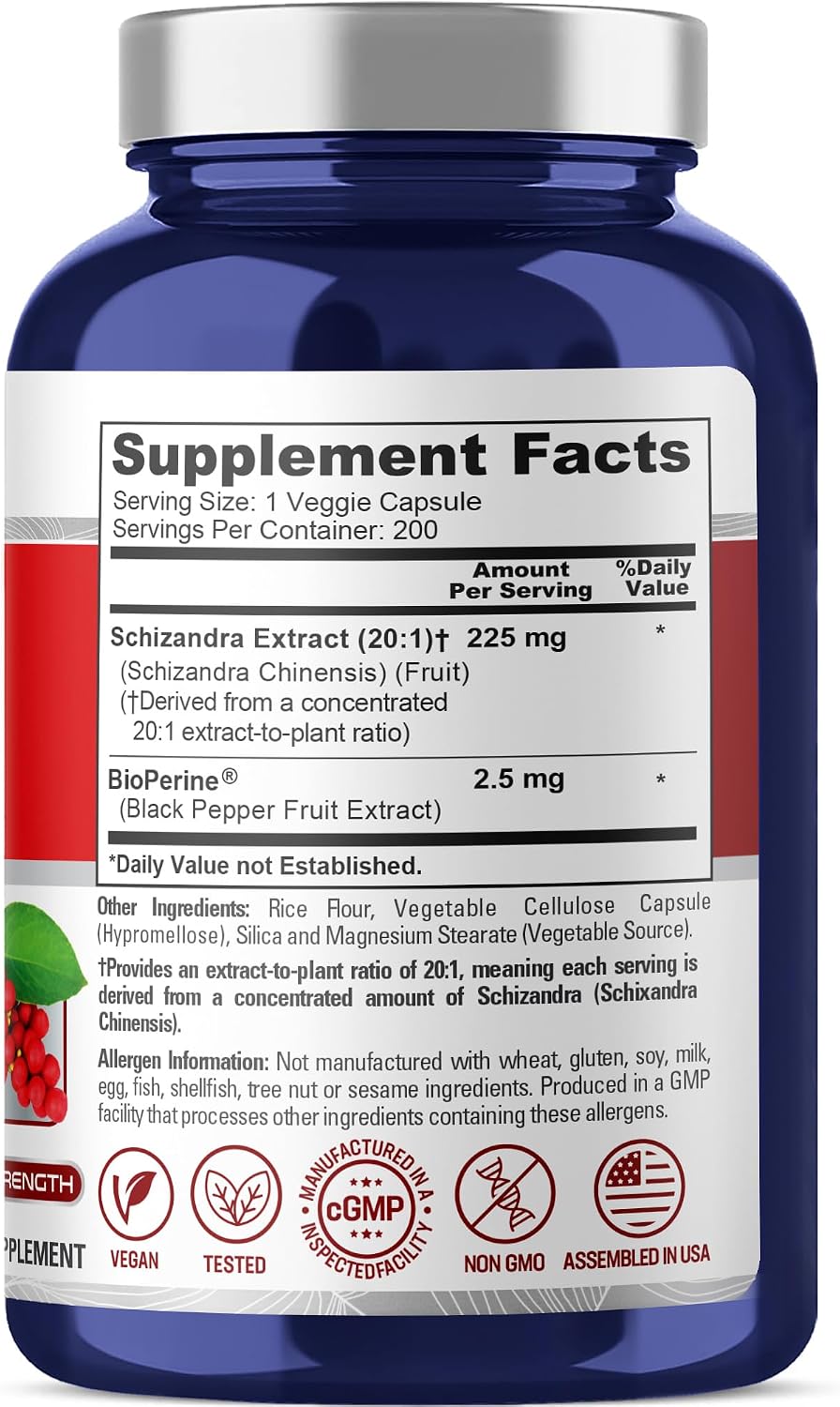 NusaPure Schizandra Berries Cápsulas, 225 mg, 200 Cápsulas Vegetales (No OGM, Vegano)