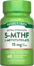 Nature's Truth L Methylfolate 15mg | 60 Cápsulas | Complemento Alimenticio Sin Gluten y No-GMO | Fórmula Extra Fuerte