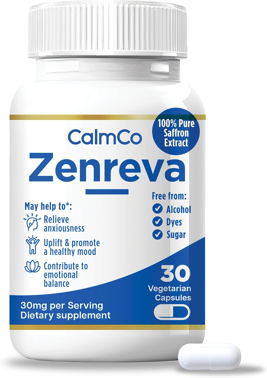 CalmCo Zenreva - Extracto Puro de Azafrán, 30 Cápsulas Veganas