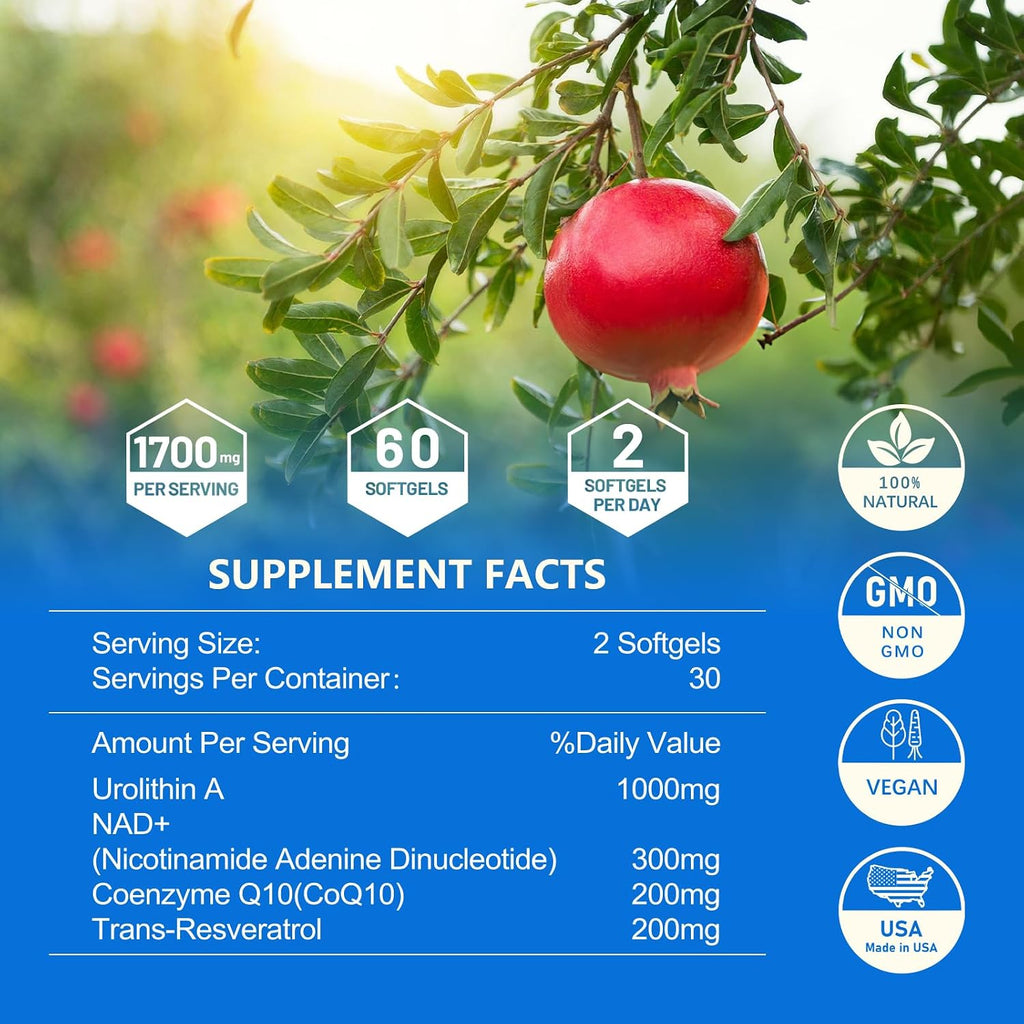 inGreens Urolithin A 1000mg con NAD+, CoQ10 y Resveratrol (5 Paquetes)