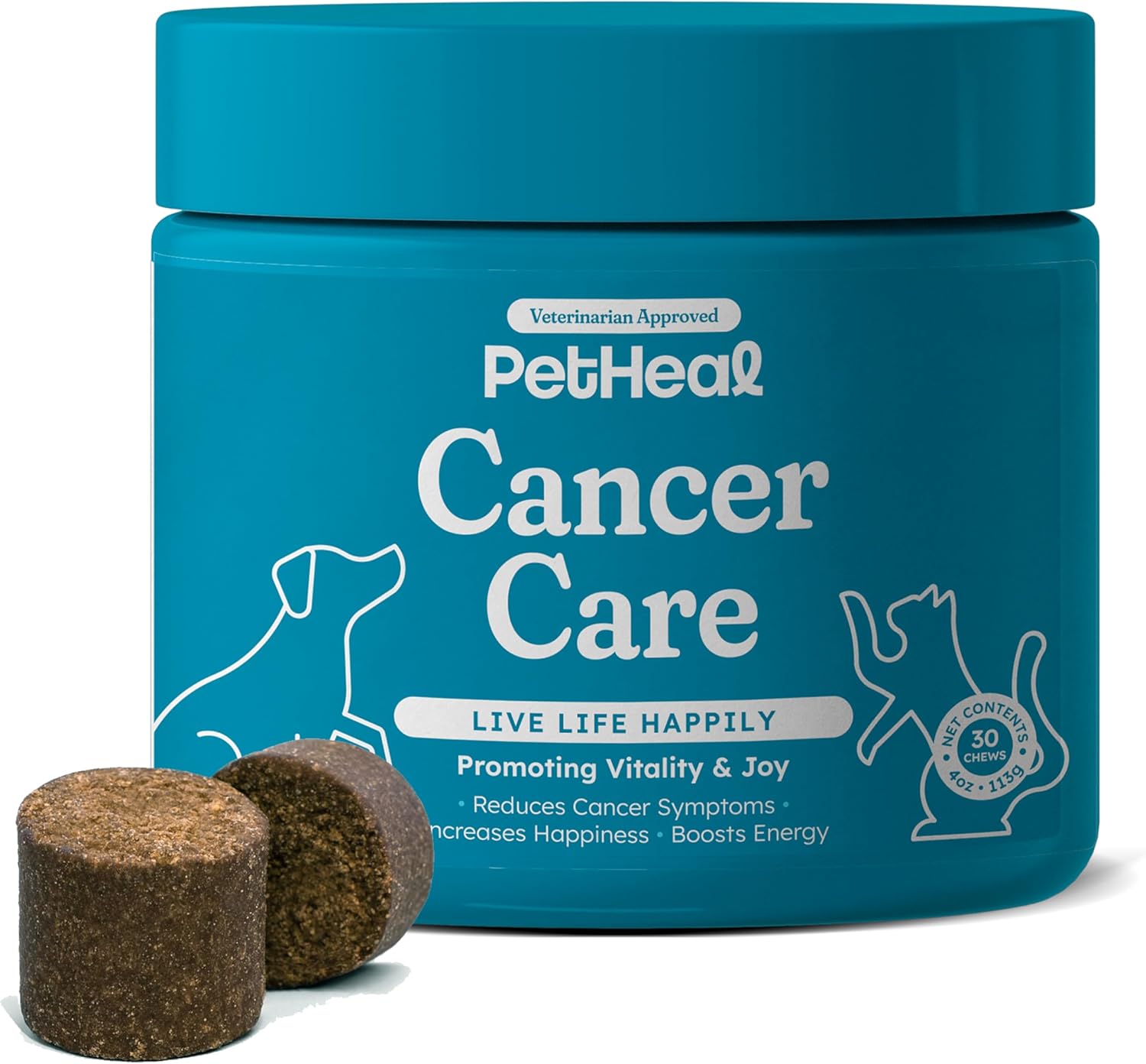 PetHeal Cancer Care Chews para Perros - Sabor a Cerdo - Apoyo para la Energía, Confort y Longevidad | Apoyo Inmunológico con Astrágalo y Bardana | Ayuda Digestiva | 30 Masticables Blandos, Revisado por Veterinarios