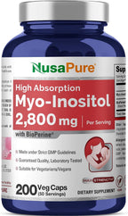 NusaPure Myo-Inositol 2800 mg con BioPerina - 200 Cápsulas Veganas