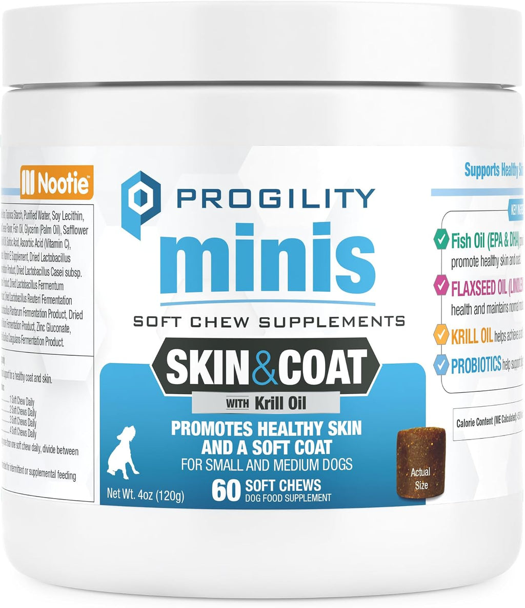 Nootie Progility Mini Suplemento de Aceite de Pescado para Perros Pequeños - Apoya Piel y Pelaje, 60 Chews Blandos