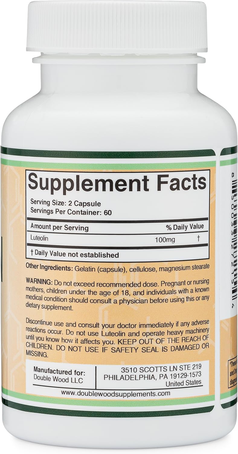 Double Wood Supplements Luteolina 100mg - 120 Cápsulas (60 Dosis) - Flavonoides Bioactivos Sin Gluten