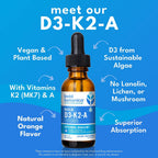 Bold Botanica Vitamina D3 K2 A Gotas Veganas - 2500 UI, 30 ml, 60 dosis