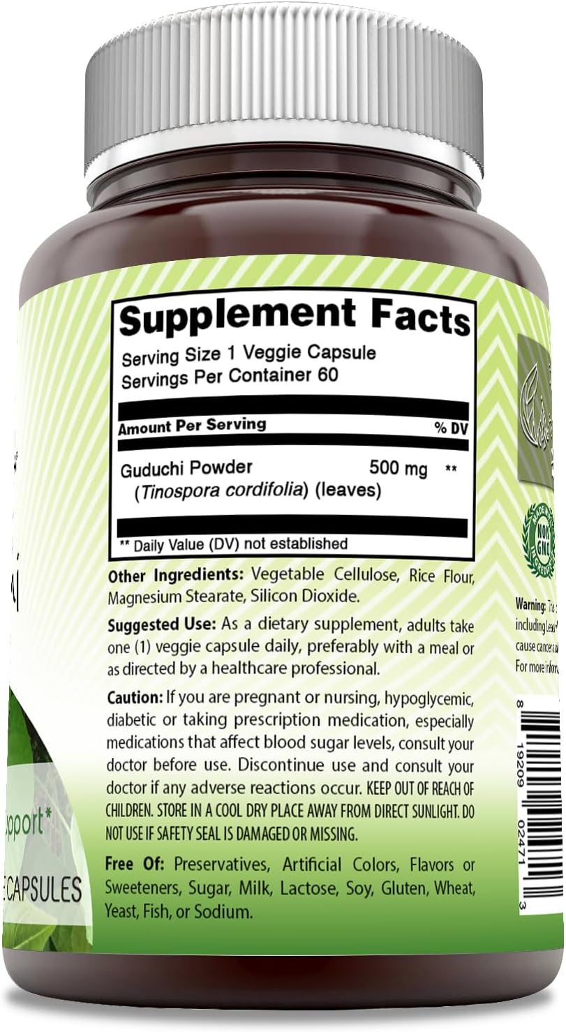 Amazing India Guduchi 500 mg - Suplemento de Tinospora Cordifolia (60 Cápsulas)