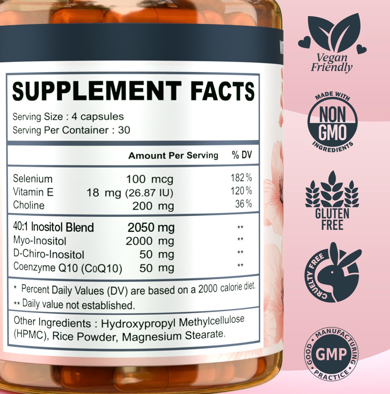 Myo-inositol & D-chiro Inositol 40:1 - Complemento para Mujer con CoQ10, Colina y Selenio - 120 Cápsulas