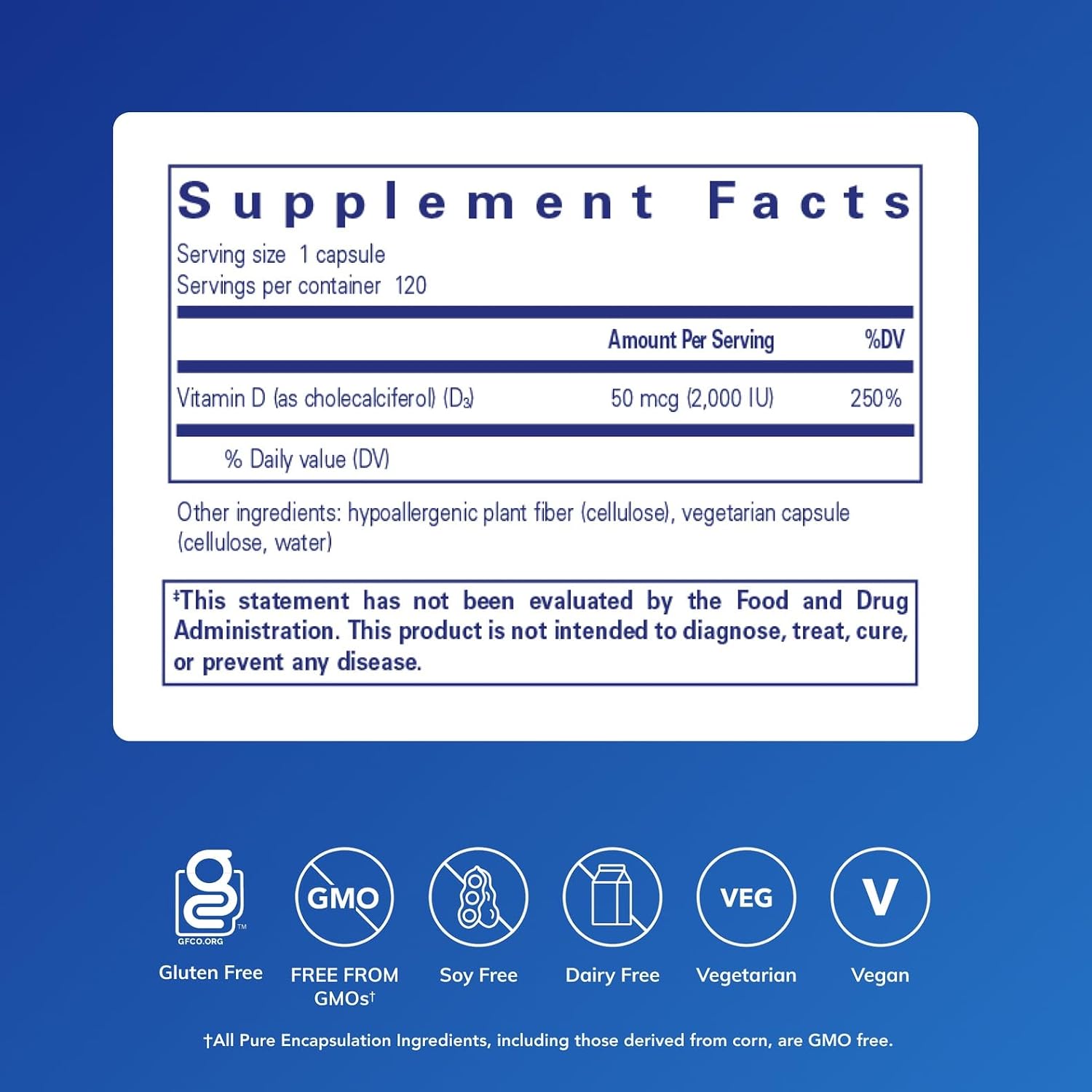 Pure Encapsulations Vitamina D3 Vegana | Salud Ósea, Cardiovascular e Inmune* | 120 Cápsulas