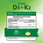 Complejo de Vitamina K2 MK7 con D3 | 100 mcg | 50 Cápsulas Blandas | Nature's Truth
