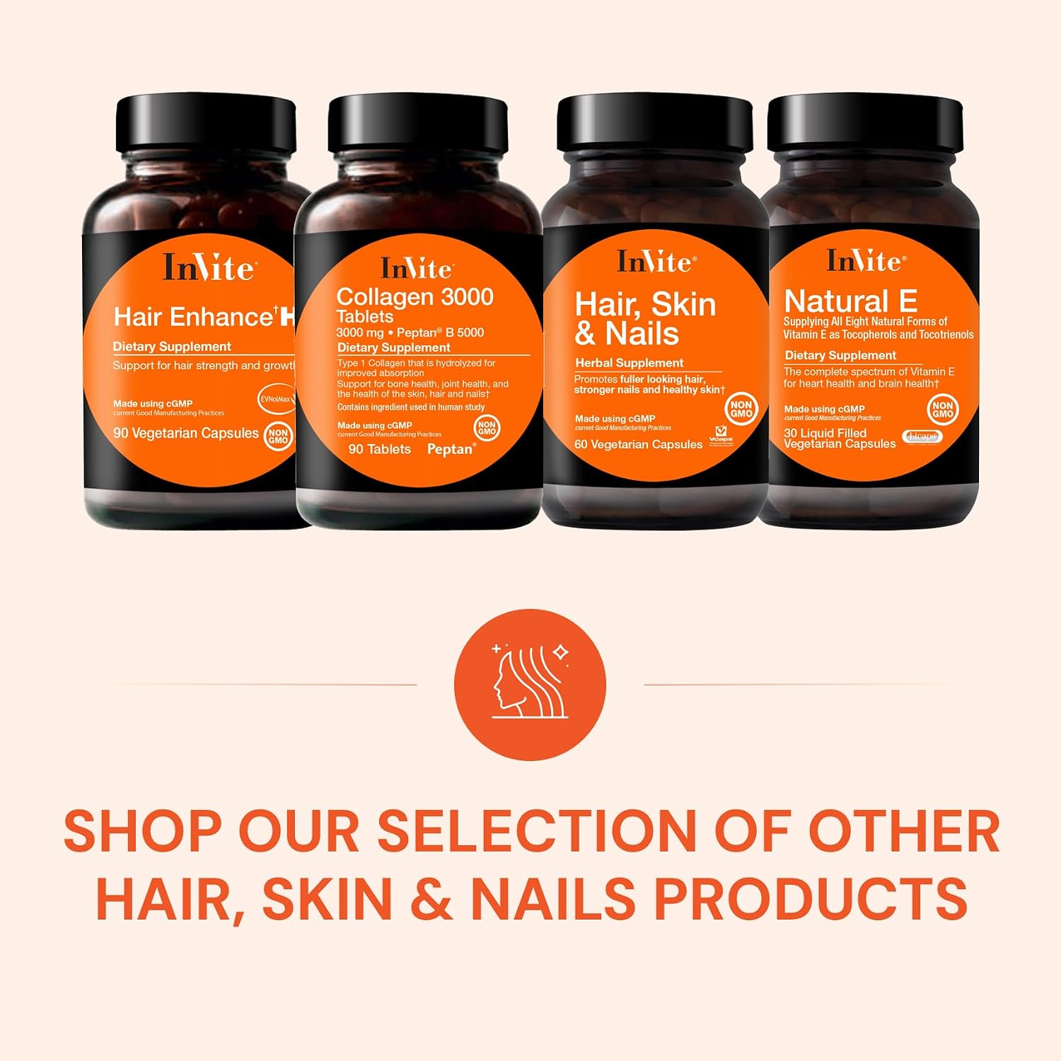 InVite Health Suplemento para Cabello, Piel y Uñas con Biotina, Zinc y MSM - 120 Cápsulas Vegetarianas (2 Paquetes)