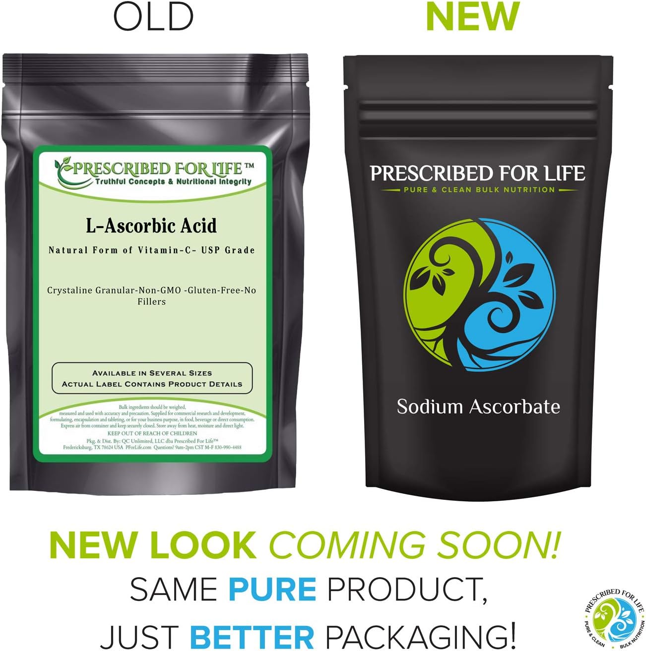 Prescribed For Life Ácido Ascórbico (L), Vitamina C Pura USP, Polvo Cristalino 40-80 Mesh (25kg)
