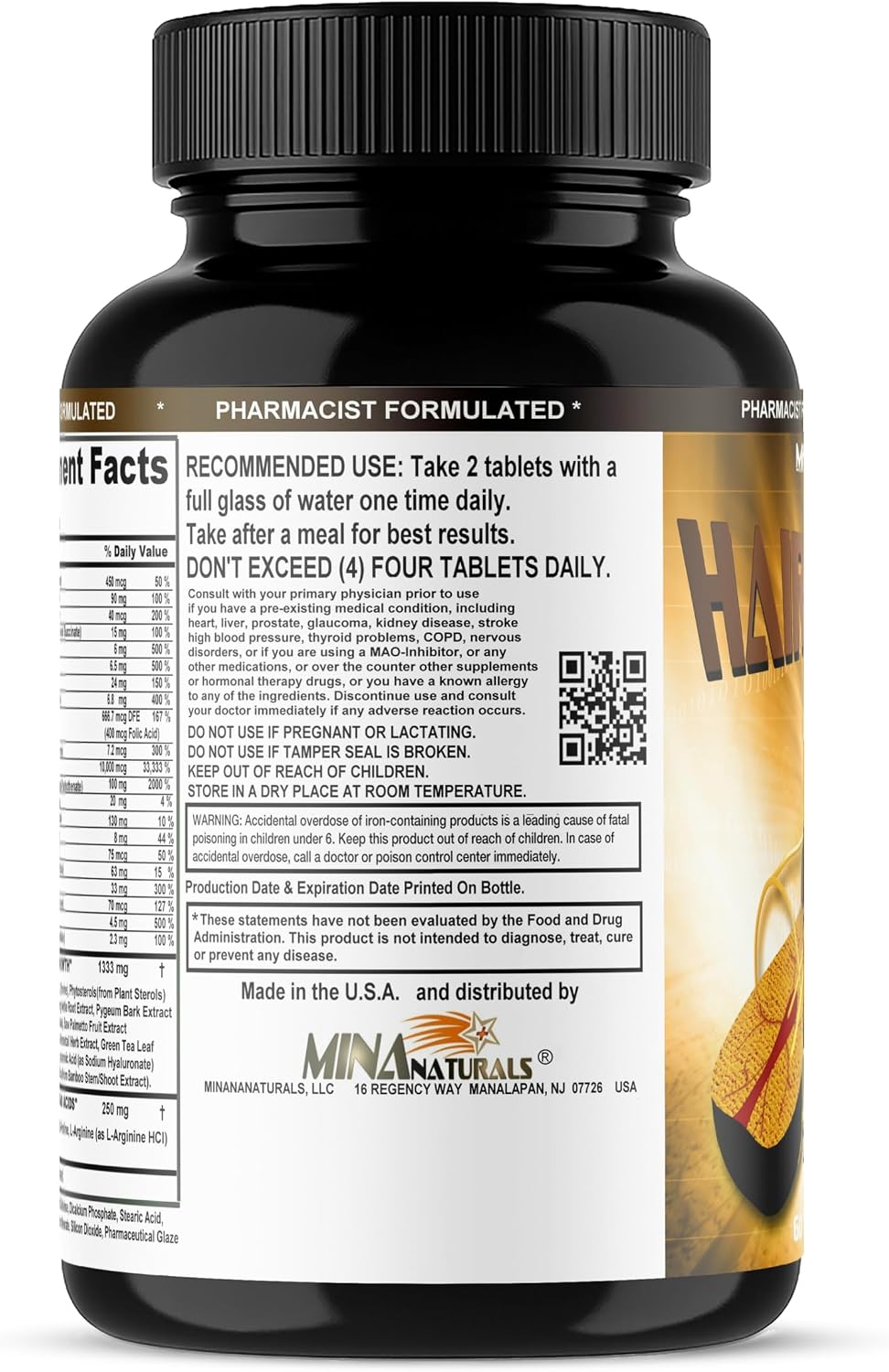 HAIROGAIN DHT Blocker - Biotina 10000 mcg, Colágeno y Vitaminas para el Cabello (60 Comprimidos)