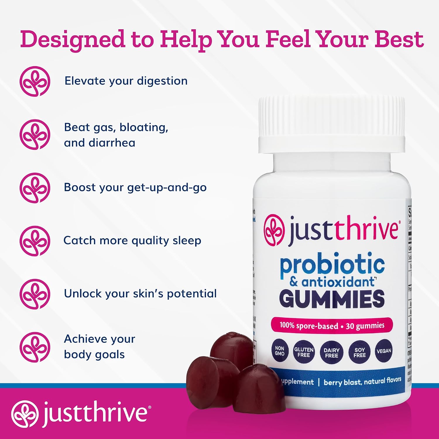 Just Thrive Probiotic Gummies – Gomitas probióticas para toda la familia (30 unidades)