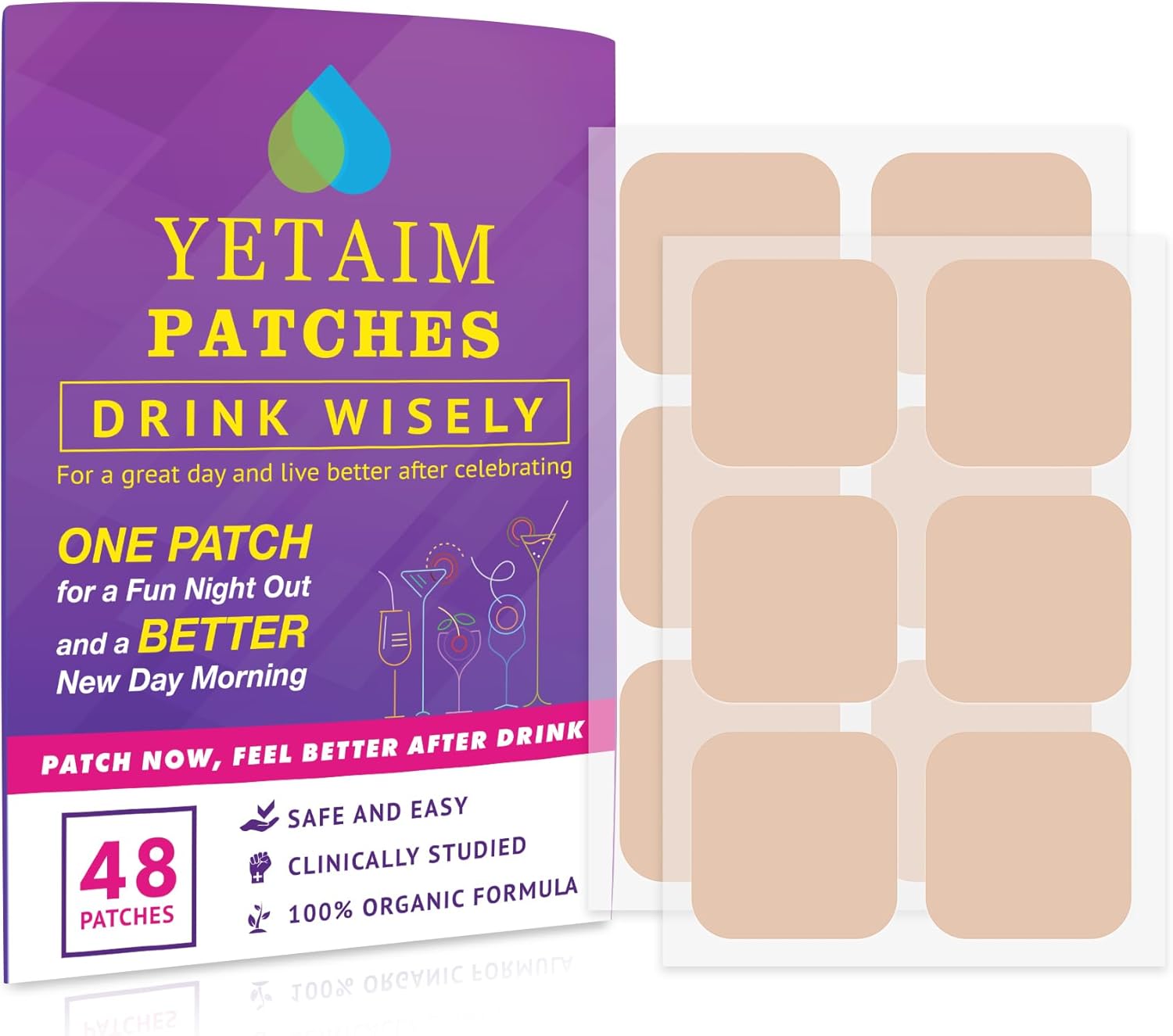 YETAIM Parches de Recuperación para Hombres y Mujeres: 48 Parches – Potencia y Recuperación Rápida – Soporte Día y Noche – Color Púrpura Poderoso