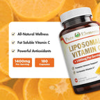 Pure Organic Elements Vitamina C Liposomal - 180 Cápsulas con 1400 mg de Ácido Ascórbico