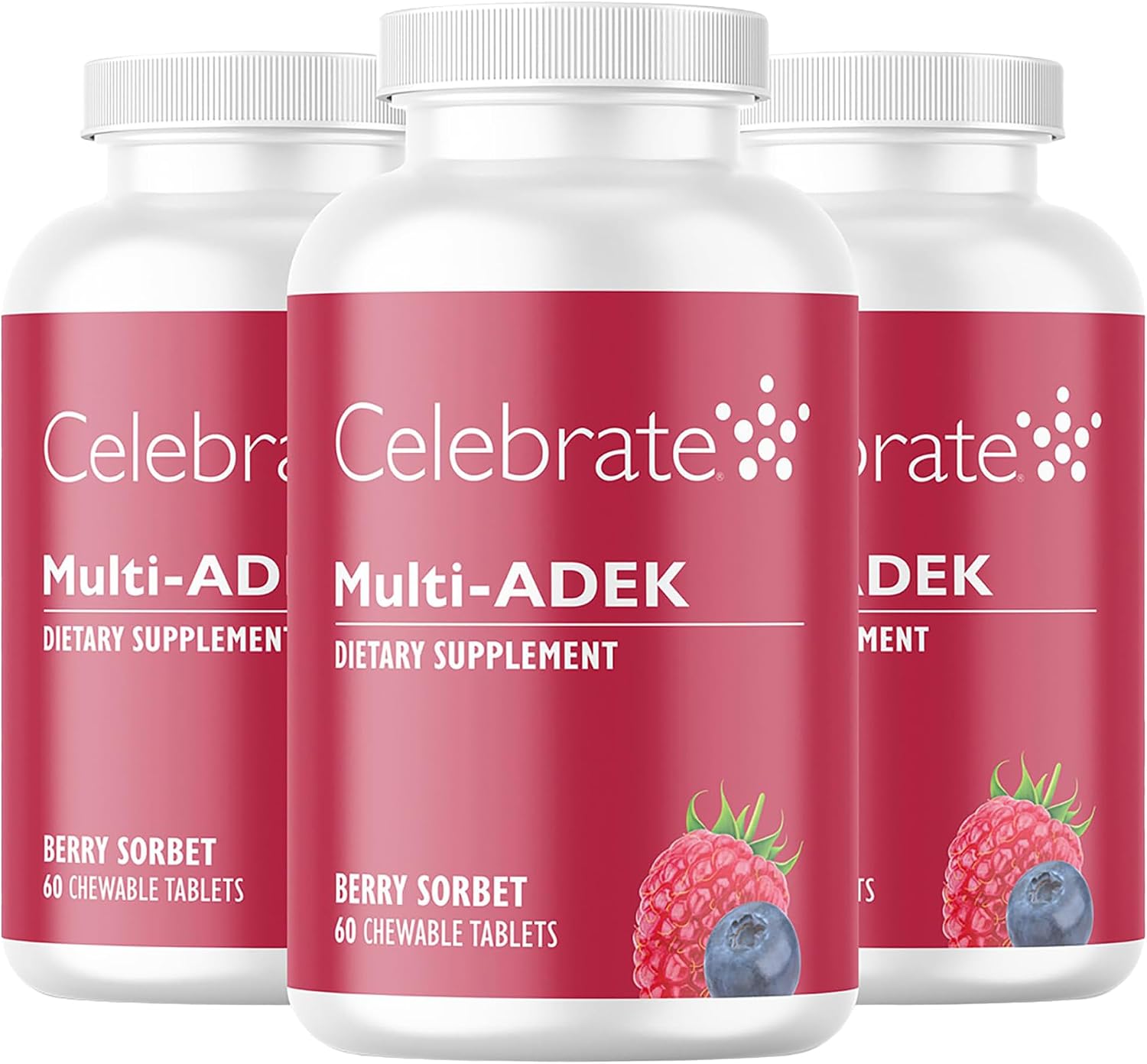 Celebrate Vitamins Multi ADEK Masticable - Multivitamínico Bariátrico Sin Hierro - Sabor a Bayas (180 comprimidos)