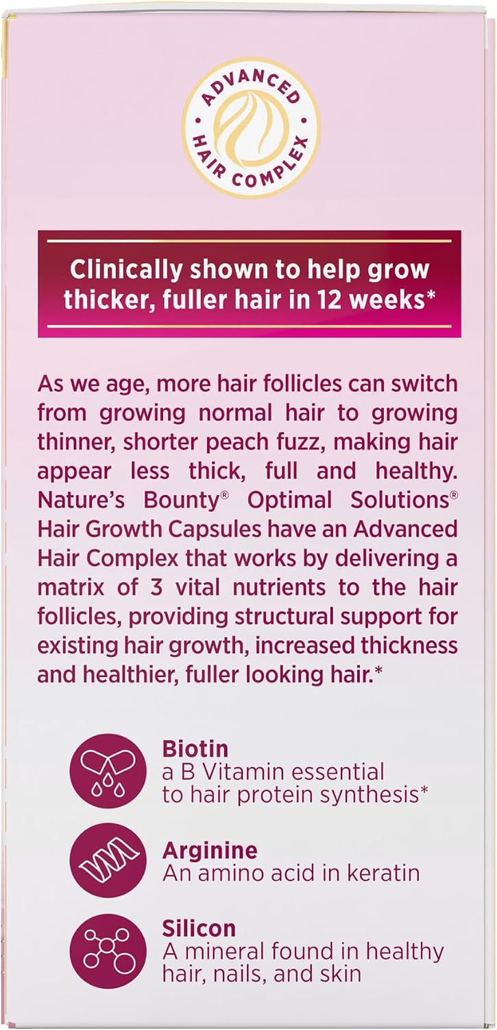 Nature's Bounty Optimal Solutions Crecimiento Capilar con Biotina, Silicio y Arginina, 30 Cápsulas