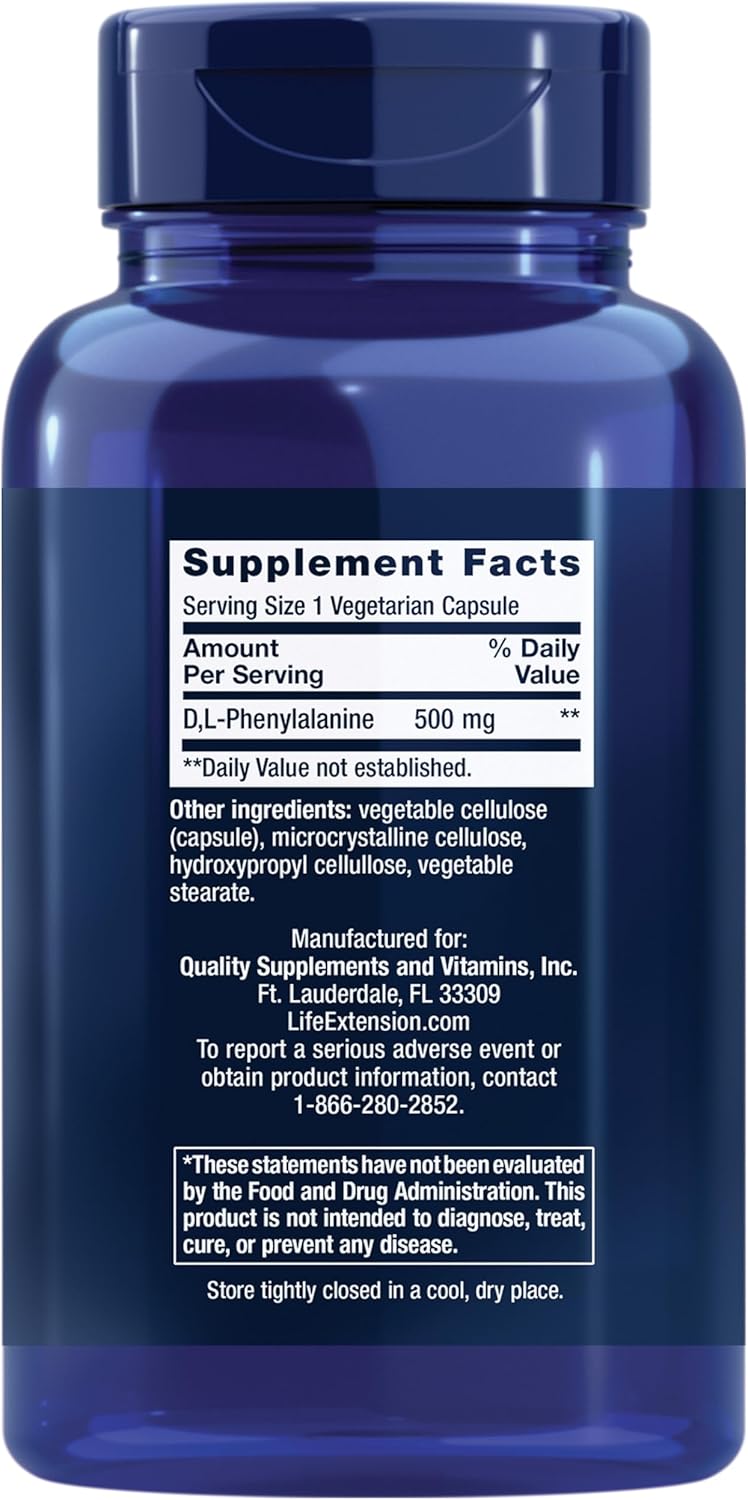 Life Extension D,L-Fenilalanina, 500 mg, 100 Cápsulas