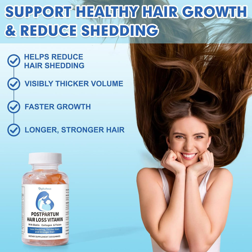 Vitaminas para la caída del cabello postparto, Gominolas veganas con biotina, colágeno y folato, 60 gominolas