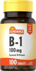 Sundance Vitamin B-1 | 100mg | 100 Comprimidos | Suplemento Esencial de Vitamina B1 | Fórmula Vegetariana, No GMO y Sin Gluten