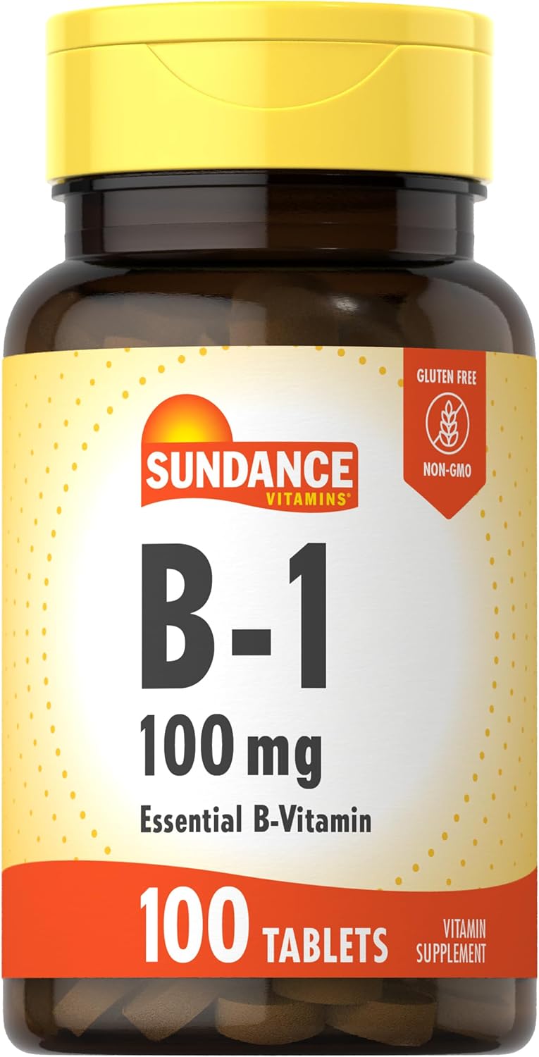 Sundance Vitamin B-1 | 100mg | 100 Comprimidos | Suplemento Esencial de Vitamina B1 | Fórmula Vegetariana, No GMO y Sin Gluten