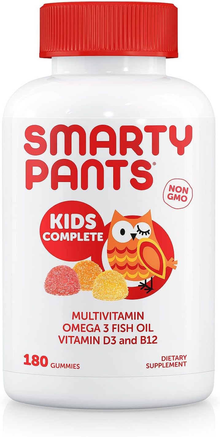 SmartyPants Kids Complete Gummy Vitamins: Multivitamínico y Omega 3 DHA/EPA, Metil B12, Vitamina D3 - 180 gominolas