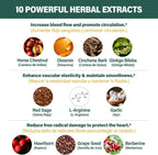 Cápsulas de Castaño de Indias y Diosmina para la Circulación - Suplemento Herbal 10 en 1 - 90 Cápsulas