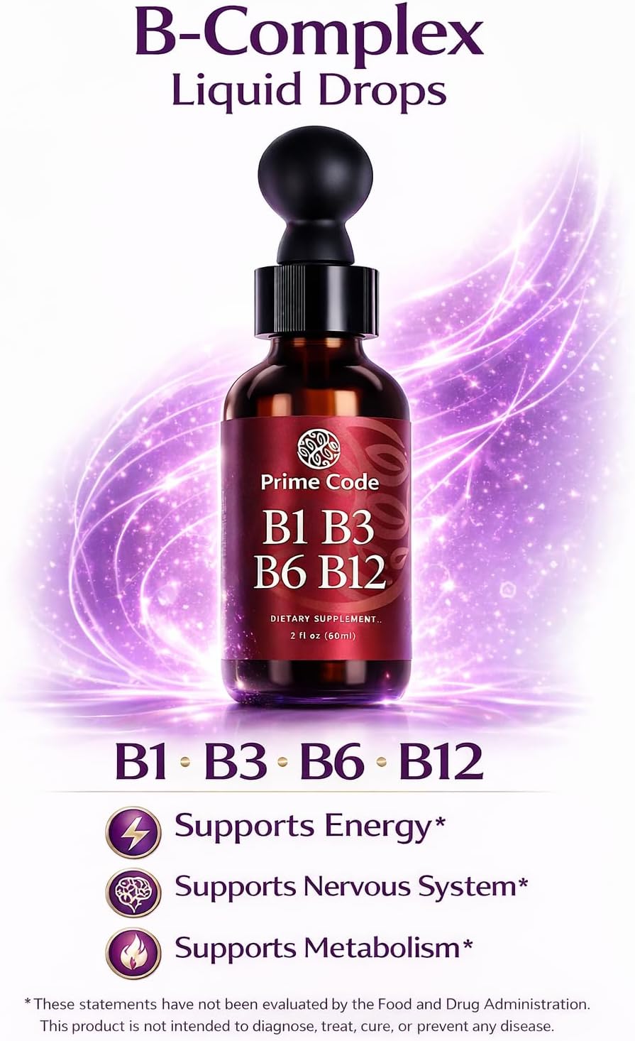 Prime Code Gotas Líquidas de Complejo B con Vitaminas B1, B3, B6 y B12