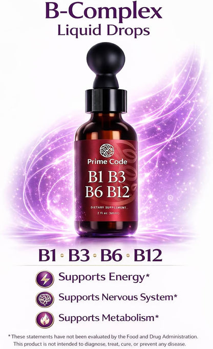 Prime Code Gotas Líquidas de Complejo B con – Reducción del cansancio y la fatiga: La vitamina B12 contribuye – Image 3