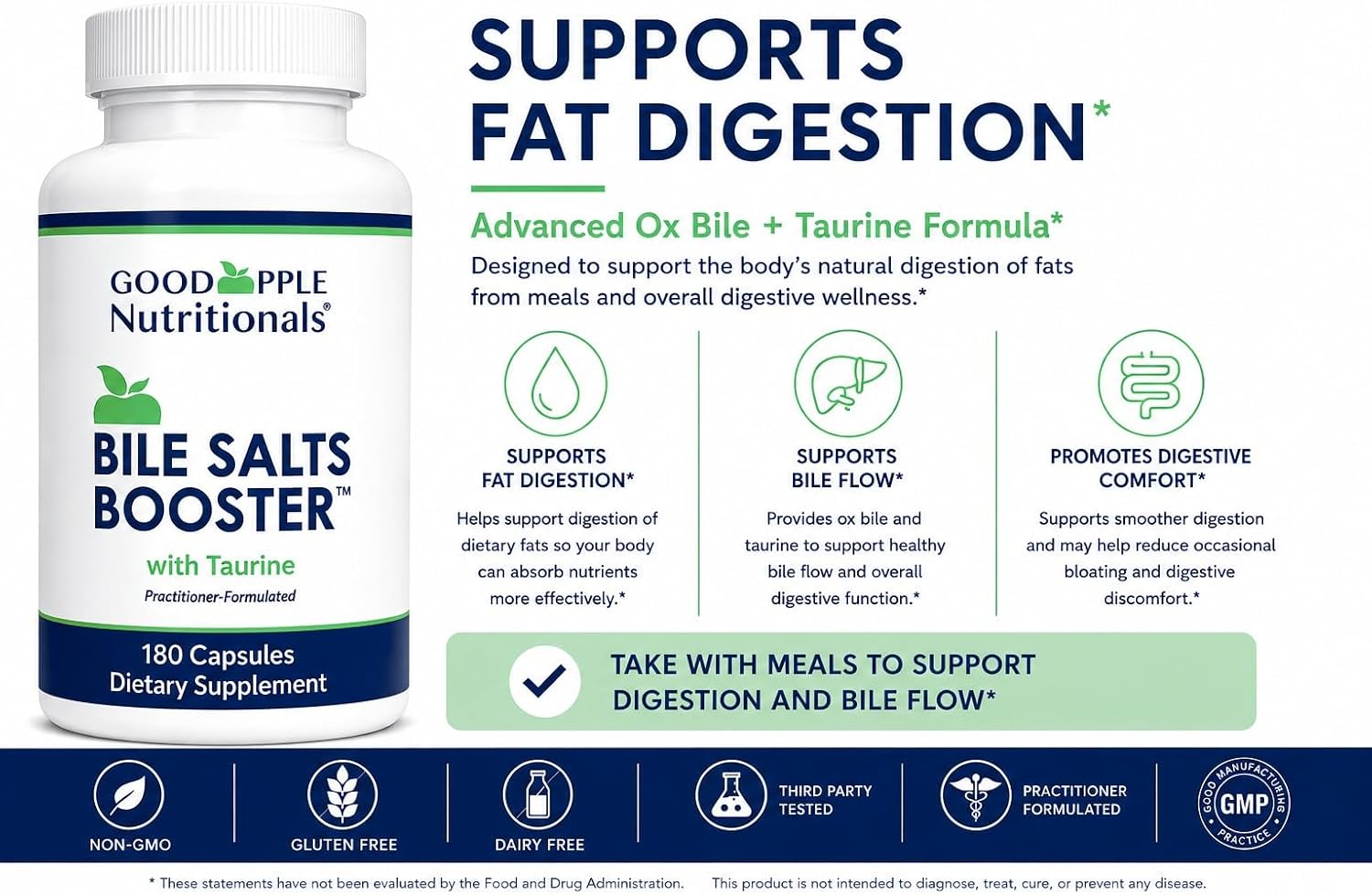 GoodApple Bile Salts Booster – Sales Biliares con Ox Bile y Taurina – 180 Cápsulas