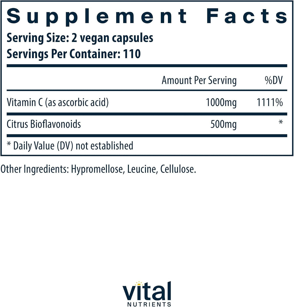 Vital Nutrients Vitamin C with Bioflavonoids - 1000 mg - 220 Capsules - Vegan
