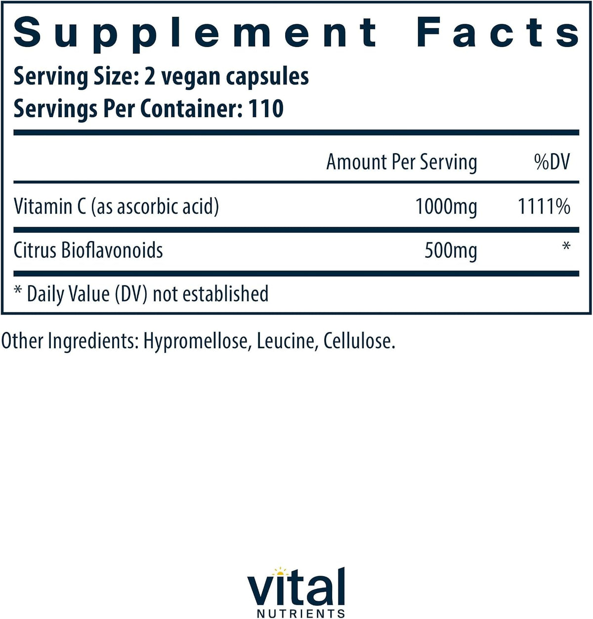 Vital Nutrients Vitamina C con Bioflavonoides - 1000 mg - 220 Cápsulas - Vegano – Image 2