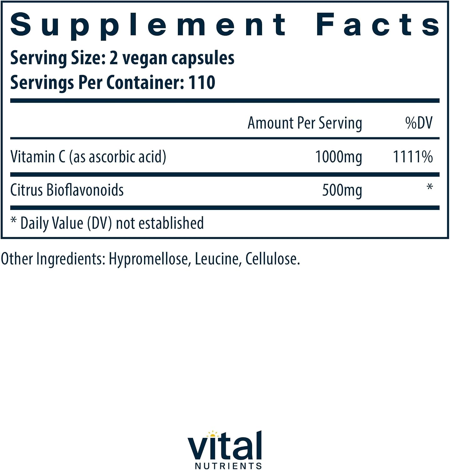 Vital Nutrients Vitamin C with Bioflavonoids - 1000 mg - 220 Capsules - Vegan