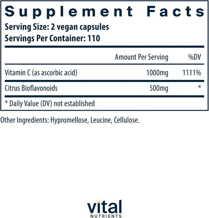 Vital Nutrients Vitamina C con Bioflavonoides - 1000 mg - 220 Cápsulas - Vegano – Image 2