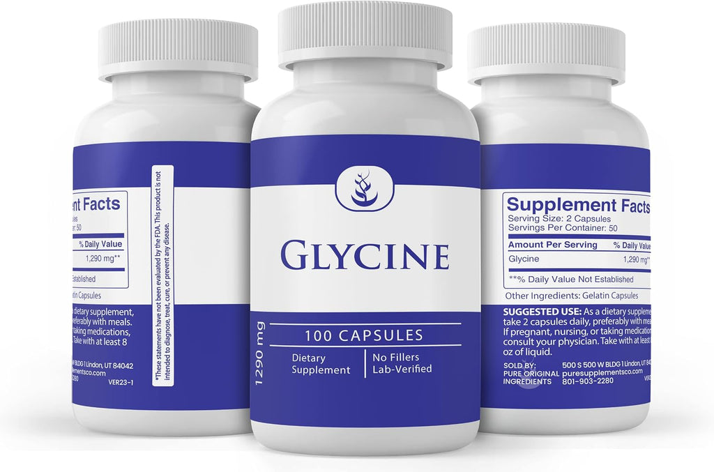 PURE ORIGINAL INGREDIENTS Glycine - 100 Cápsulas - Puro, Sin Aditivos ni Rellenos, Verificado en Laboratorio