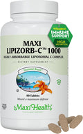 Maxi Health Vitamina C 1000mg – Suplemento Liposomal Suave para el Estómago con Quercetina, Jengibre y Pimienta Negra – 90 Comprimidos Veganos