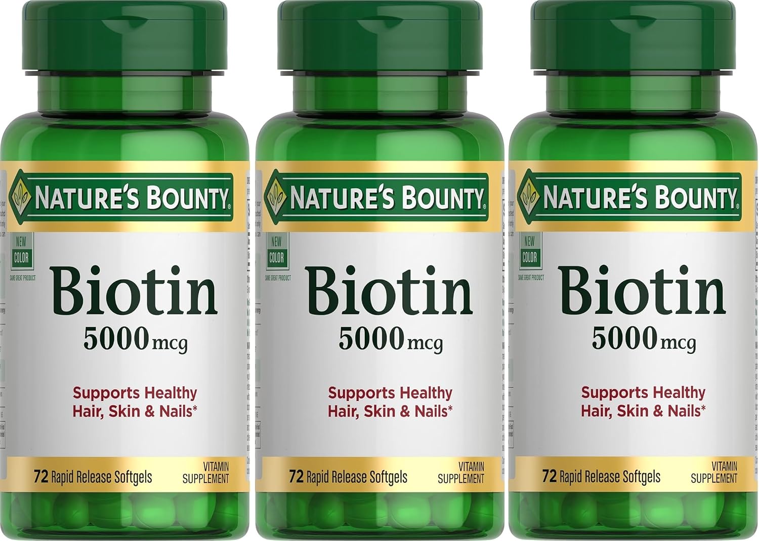 Nature's Bounty Biotina 5000 mcg Cápsulas Blandas Líquidas 72 uds (Pack de 3)