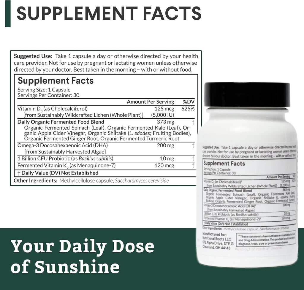 Nutritional Roots Vitamina D3 K2 MK7 5000 UI – 60 Cápsulas