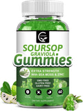 Gominolas Orgánicas de Soursop Graviola - 2200mg Extracto de Hojas de Soursop con Musgo Marino, Zinc y Vitamina C - 60 Gominolas