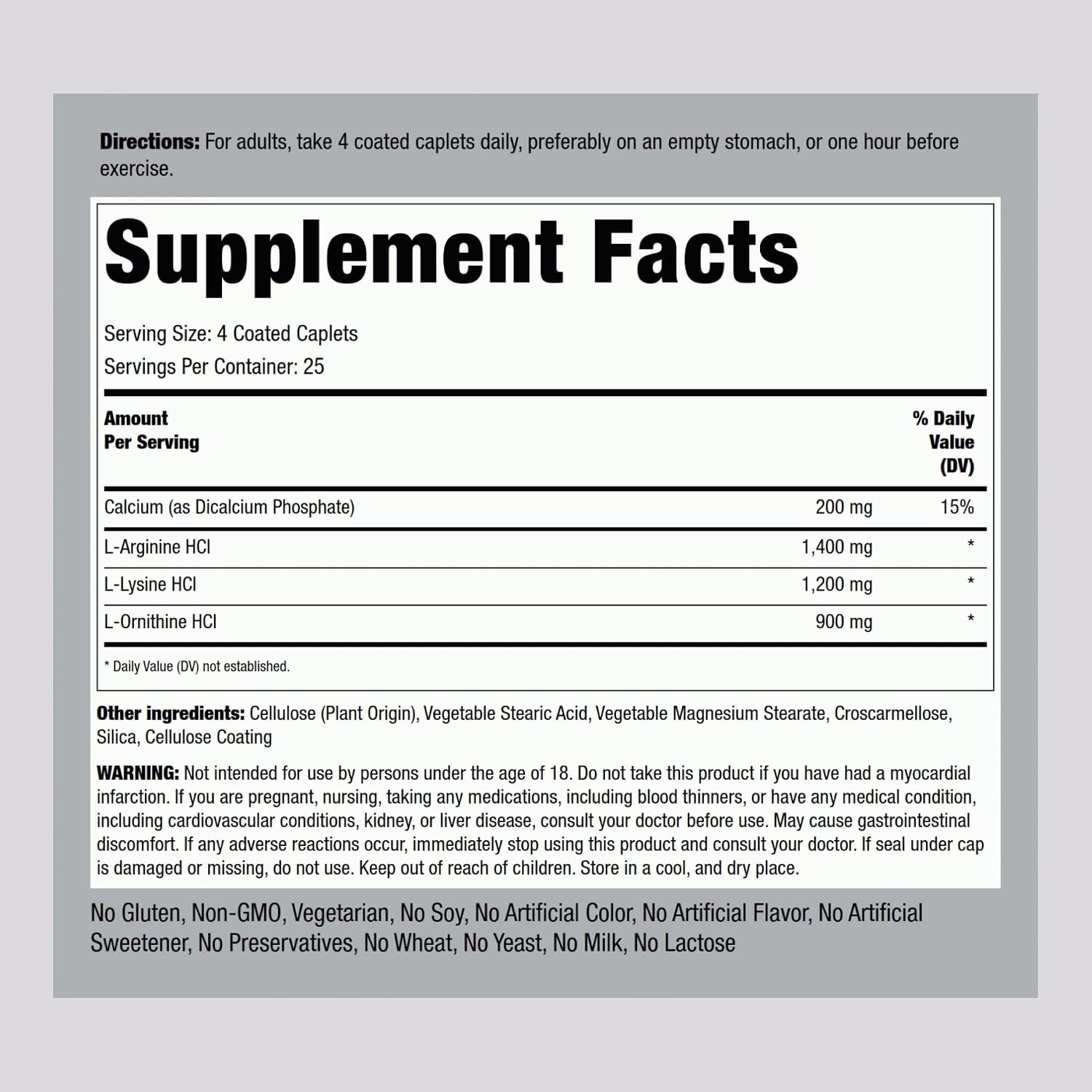 Piping Rock Tri Amino Complex con L-arginina, L-ornitina, L-lisina | 100 comprimidos