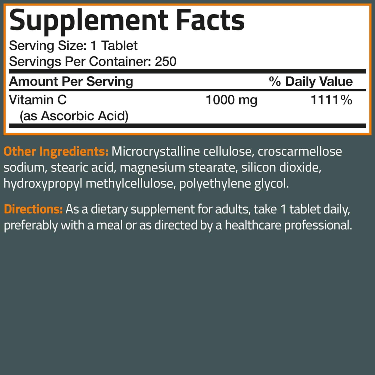 Bronson Vitamina C 1000 mg Extra Strength - 250 Comprimidos Vegetarianos