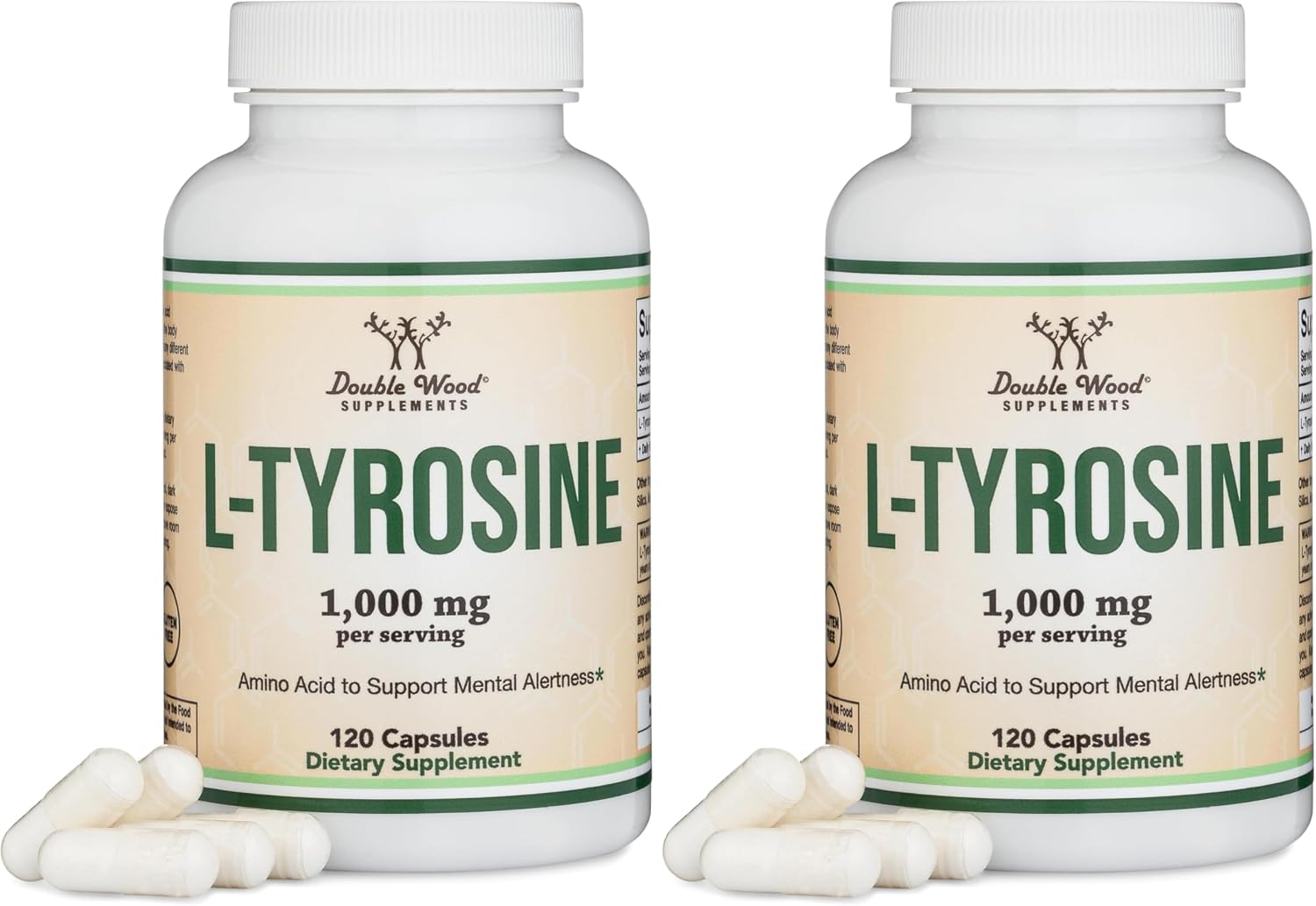 L-Tirosina 1.000 mg por dosis, 120 Cápsulas Vegetales (L-Tyrosine para Memoria, Atención y Enfoque) Aminoácido, Vegano, No-GMO por Double Wood