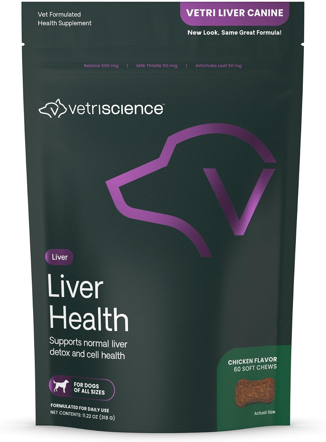 VetriScience Suplemento Hepático para Perros con Cardo Mariano, Alcachofa y Cúrcuma – 60 Masticables Sabor Pollo