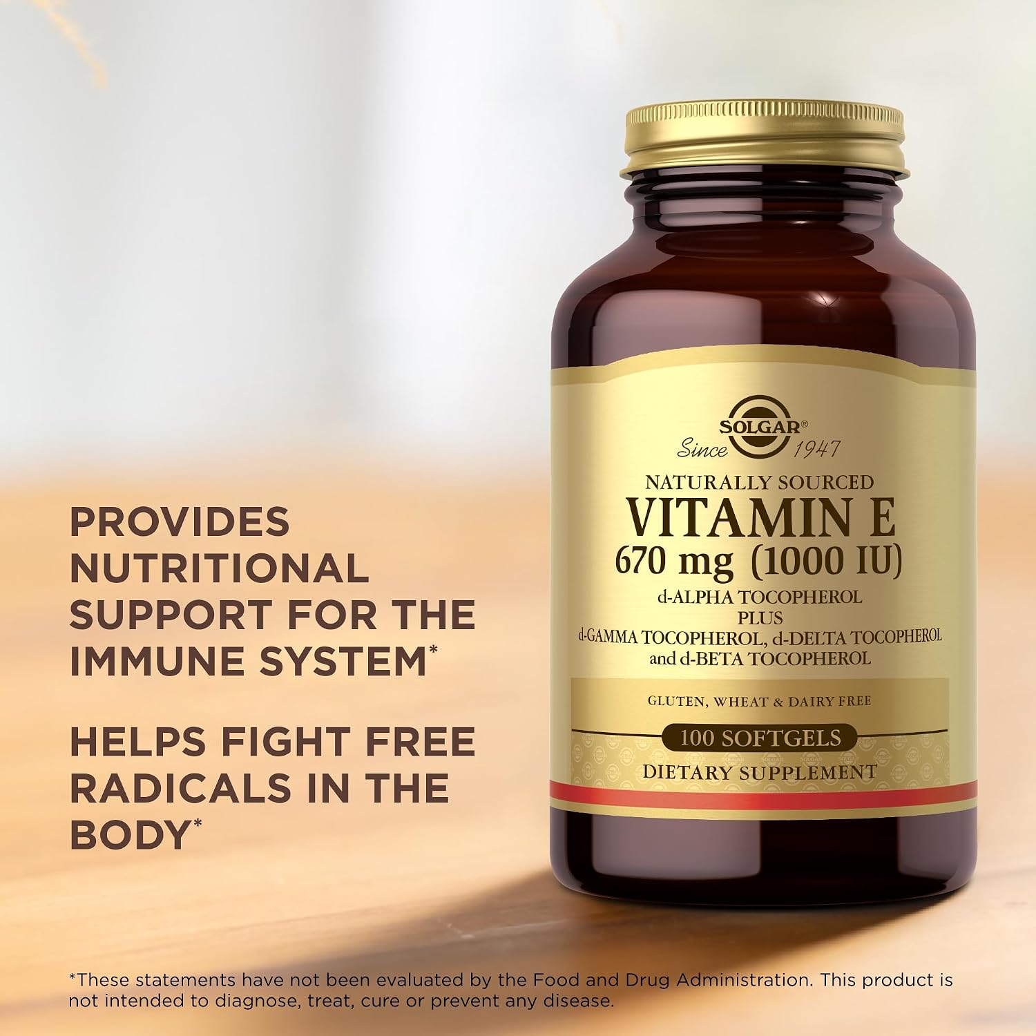 Solgar Vitamina E 670 mg (1000 UI) - 100 Cápsulas Blandas, Pack de 2 - Origen Natural - Sin Gluten, Sin Lácteos - 200 Dosis