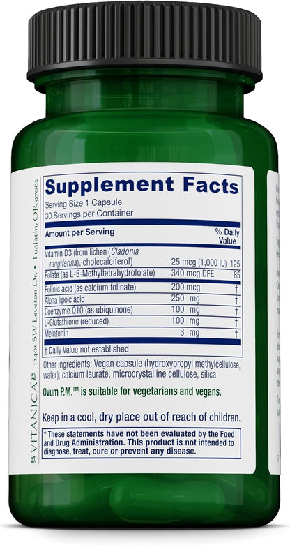 Vitanica Ovum P.M., Vegano, 30 Cápsulas – Folato metilado (L-5-MTHF): Forma activa y biodisponible de folato, que – Image 2